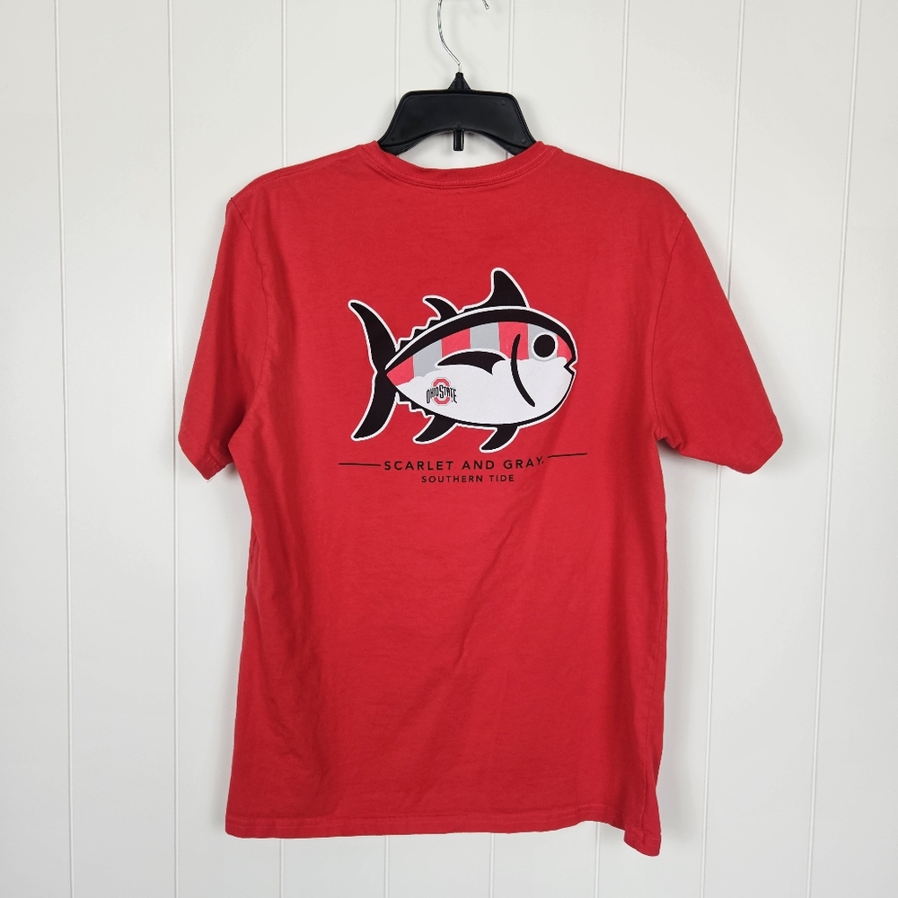 Ohio State Southern Tide Shirt Red Women's Medium Pocket Short Sleeve